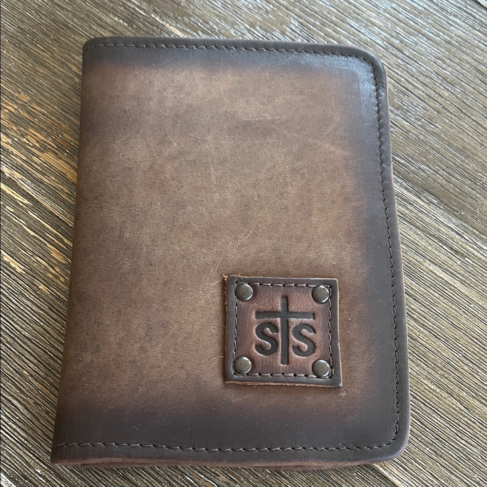 STS Ranchwear Distressed Brown Leather Wallet with Studded Logo Patch